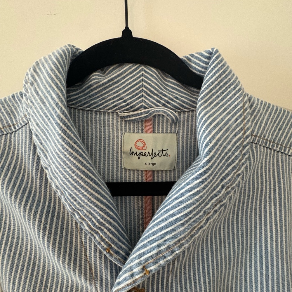 Men's Blue Striped Shirt Jacket - Picture 4 of 8